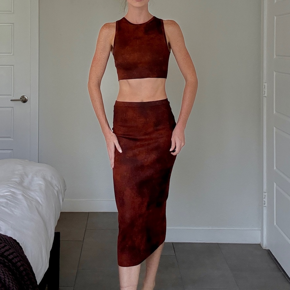 NWT Zara Red Midi Skirt and Crop Top Set
